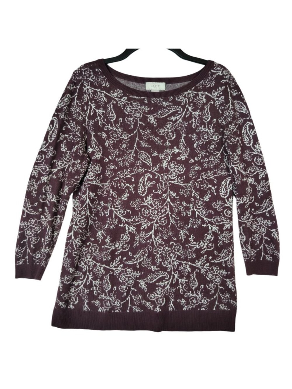Talbots Size Medium Floral Burgundy Sweater Lightweight Knit